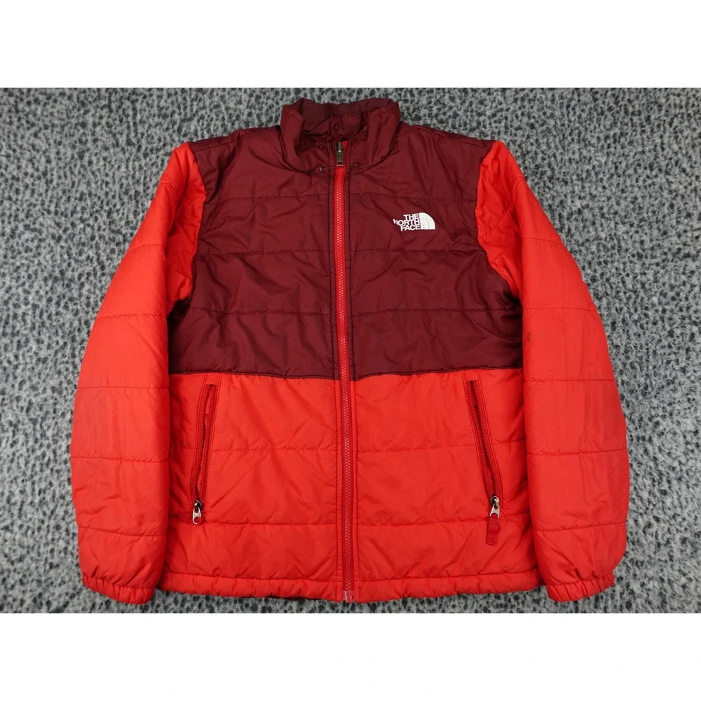 The North Face Reversible Puffer Jacket Mens S Youth XL Red Burgundy Good Quilt
